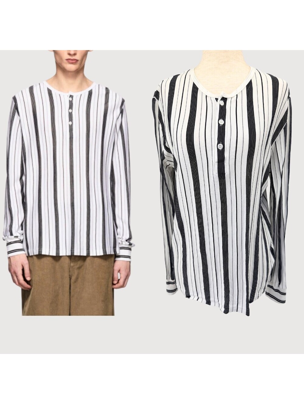 A.P.C. Merioul Striped Henley Top Black White S